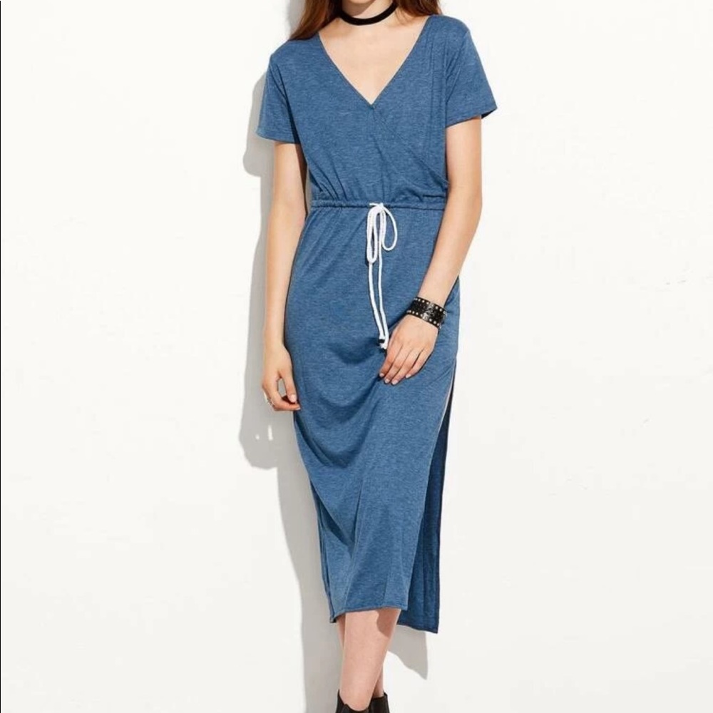ROMWE  Maxi Dress V-Neck Front Drawstring Waist Size Medium